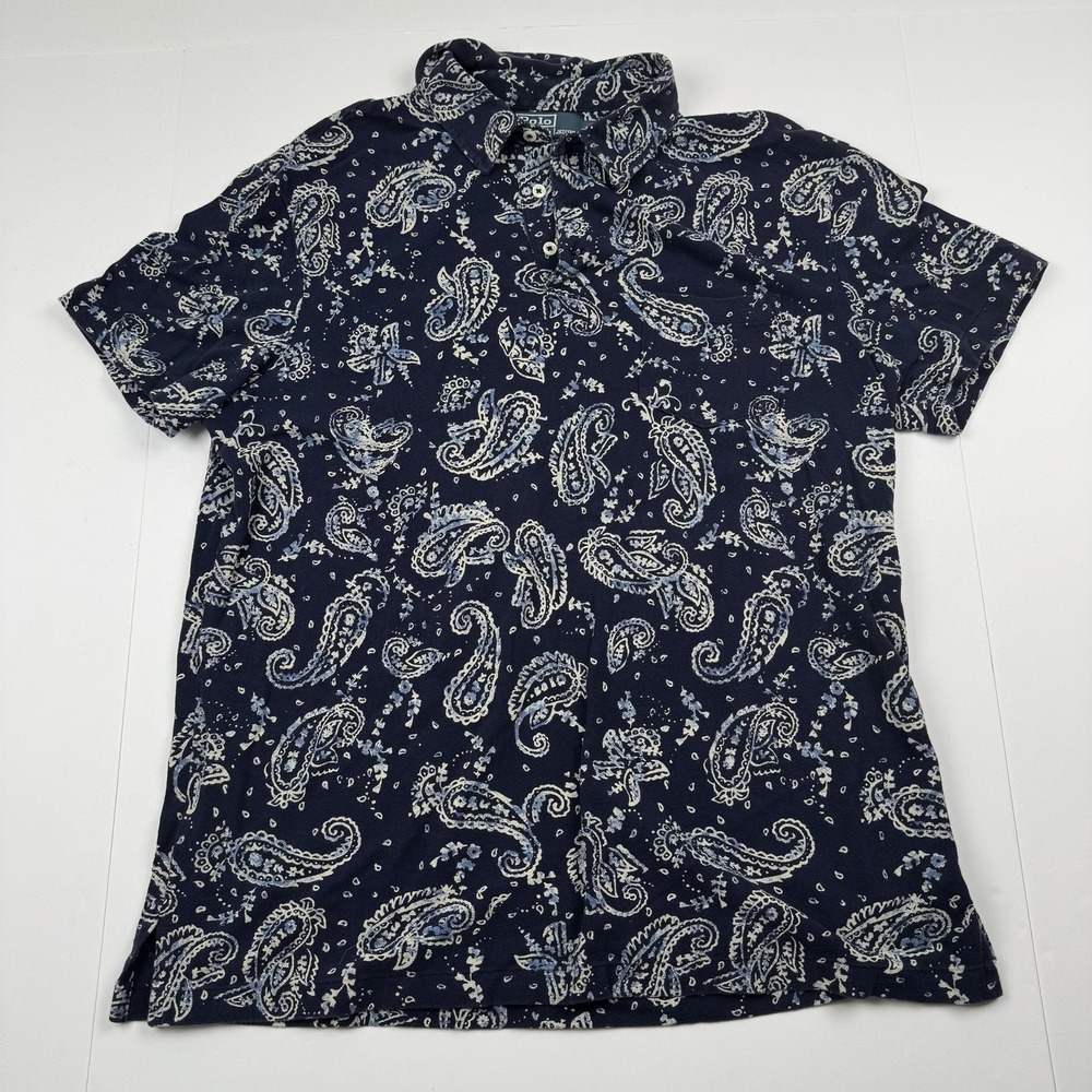 Polo Ralph Lauren Shirt Mens Large Blue Paisley Featherweight Mesh Short Sleeve
